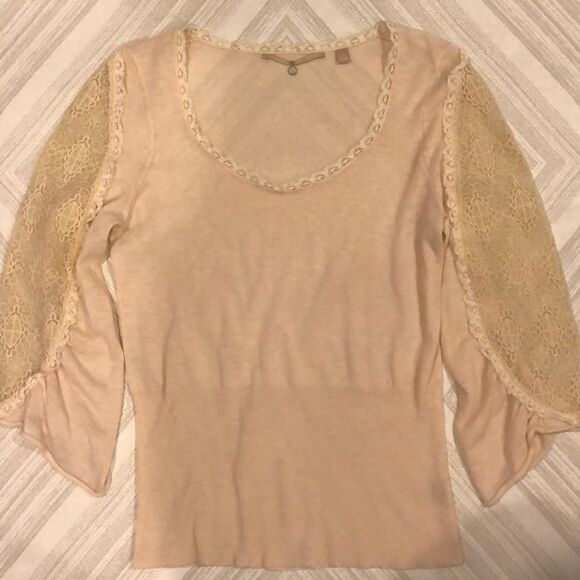Knitted Knotted Anthropologie Ivory Lace Sweater - Picture 1 of 8